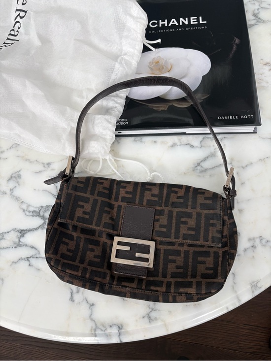 Fendi Handbags - Vintage Fendi Brown Zucca Logo Canvas Shoulder Baguette Bag
